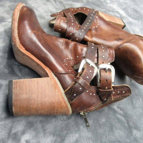 Freebird Womens‎ Boots 6 Rainbow Brown Western Studded Leather Ankle Booties - Picture 5 of 16